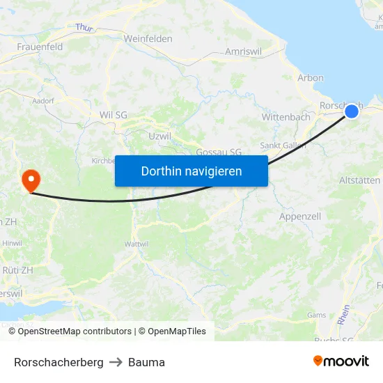 Rorschacherberg to Bauma map