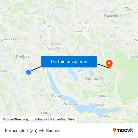 Birmensdorf (Zh) to Bauma map