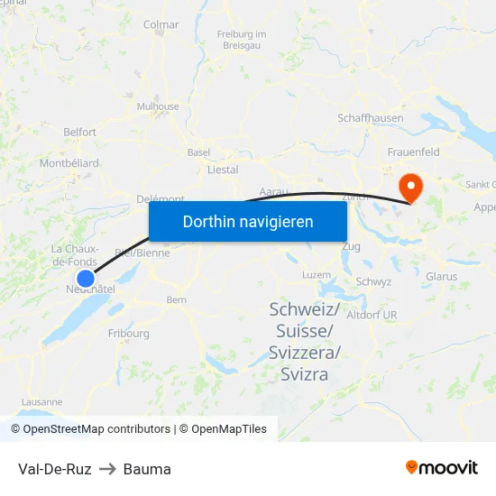 Val-De-Ruz to Bauma map