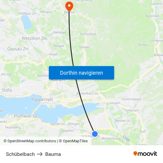 Schübelbach to Bauma map