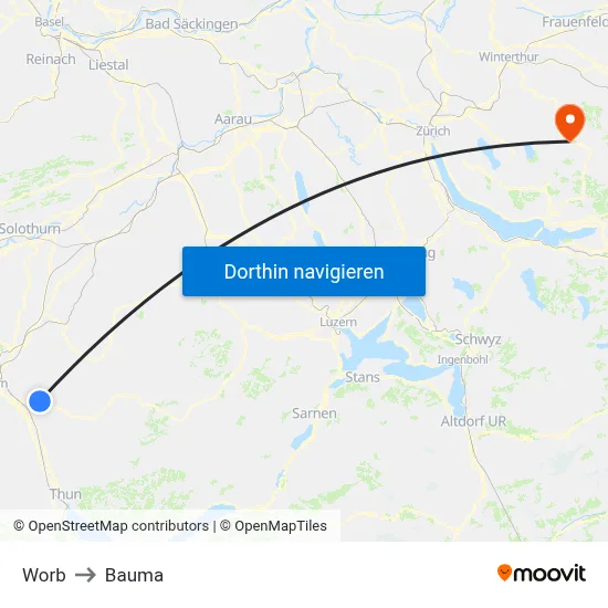 Worb to Bauma map