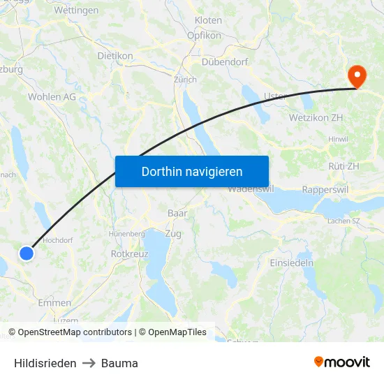 Hildisrieden to Bauma map