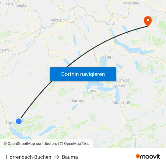 Horrenbach-Buchen to Bauma map