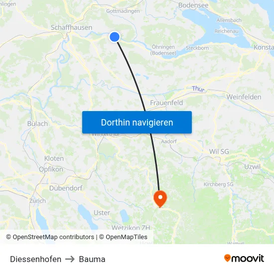 Diessenhofen to Bauma map