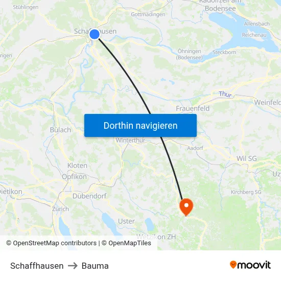 Schaffhausen to Bauma map