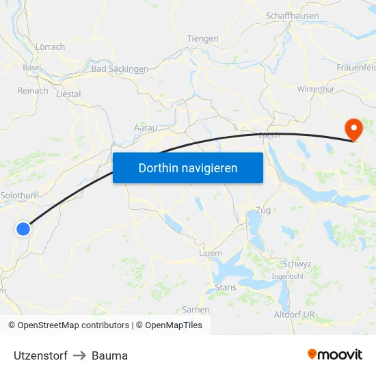 Utzenstorf to Bauma map