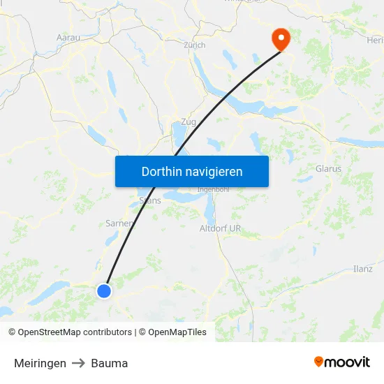 Meiringen to Bauma map