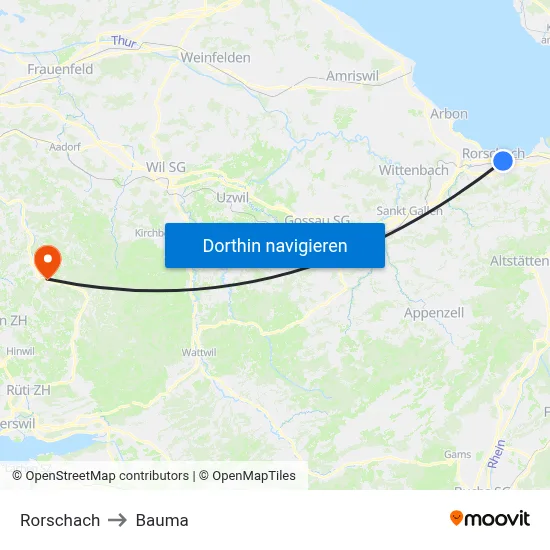 Rorschach to Bauma map