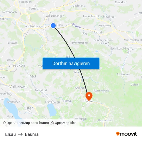 Elsau to Bauma map