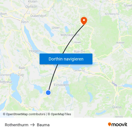 Rothenthurm to Bauma map