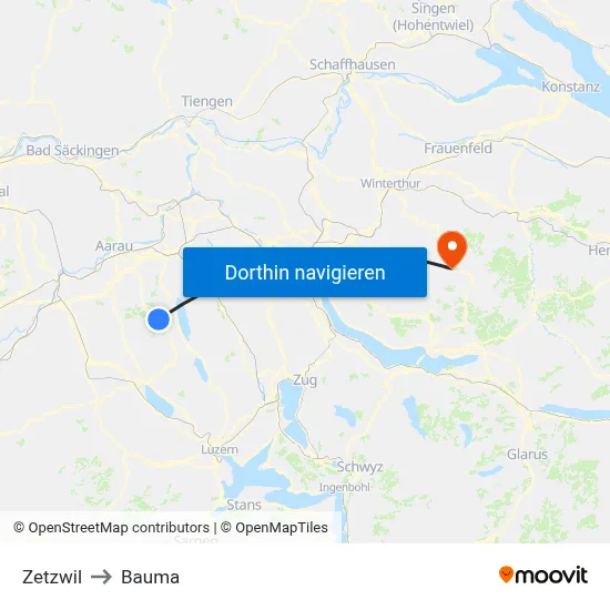 Zetzwil to Bauma map