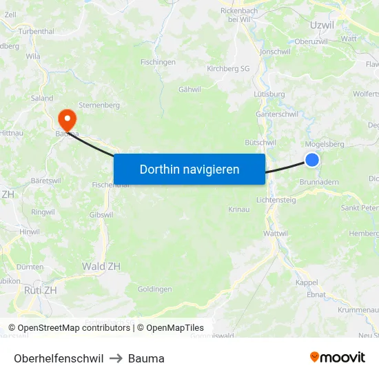Oberhelfenschwil to Bauma map
