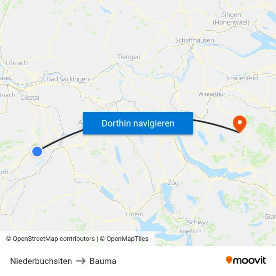 Niederbuchsiten to Bauma map