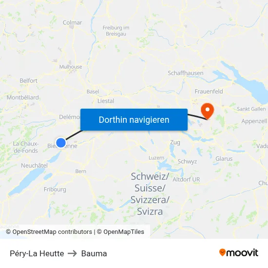 Péry-La Heutte to Bauma map