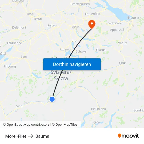 Mörel-Filet to Bauma map