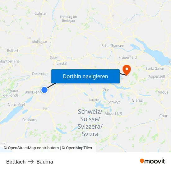 Bettlach to Bauma map