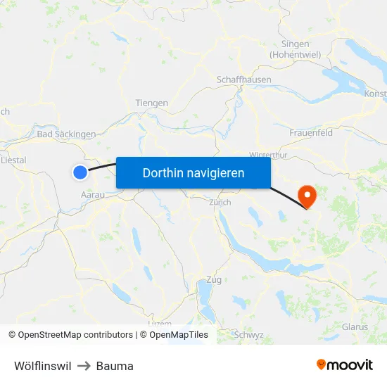 Wölflinswil to Bauma map