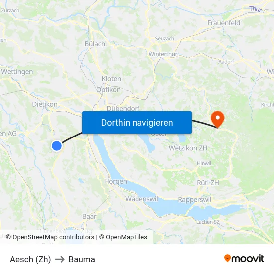 Aesch (Zh) to Bauma map