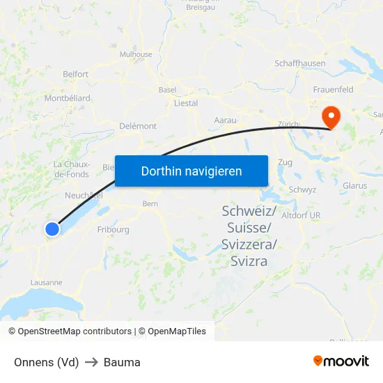 Onnens (Vd) to Bauma map