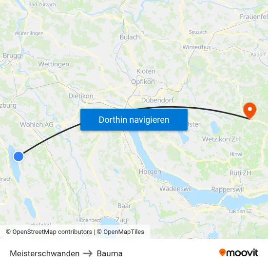 Meisterschwanden to Bauma map