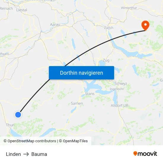 Linden to Bauma map