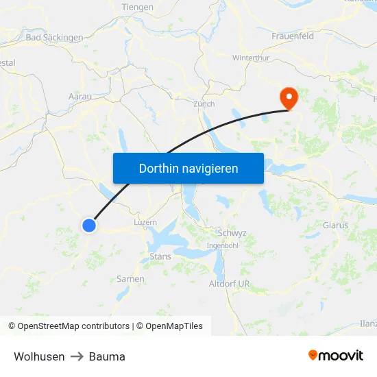 Wolhusen to Bauma map