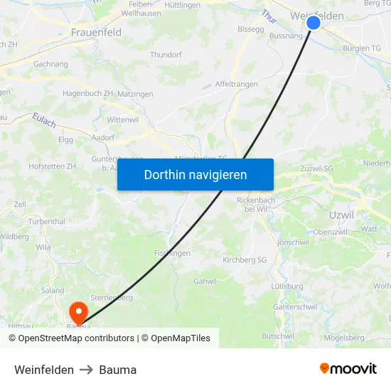 Weinfelden to Bauma map