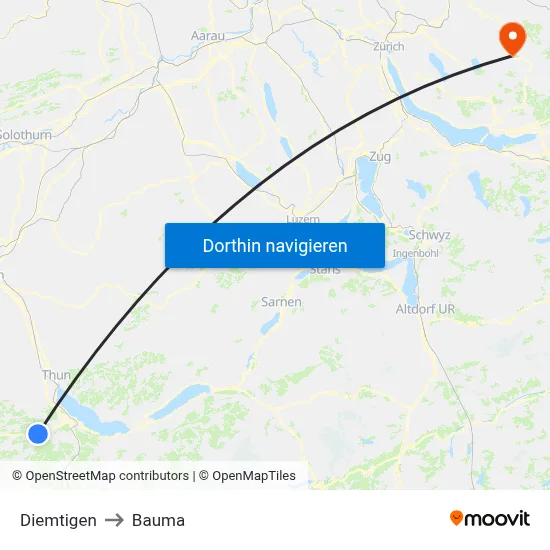 Diemtigen to Bauma map