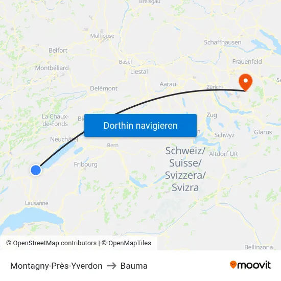 Montagny-Près-Yverdon to Bauma map