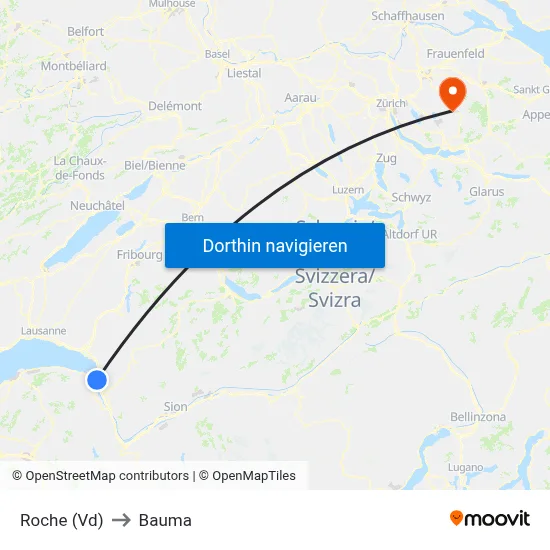 Roche (Vd) to Bauma map