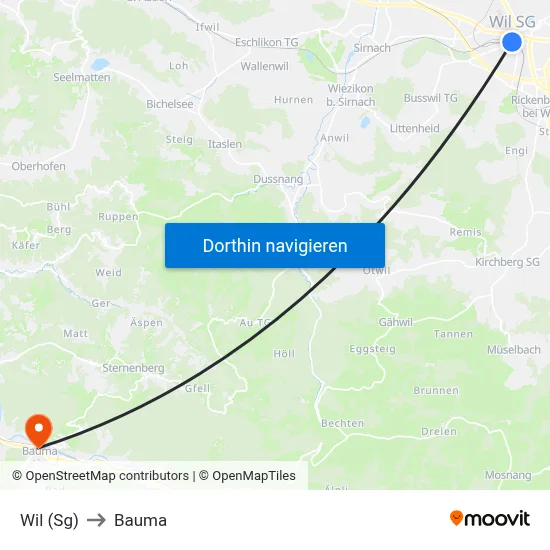 Wil (Sg) to Bauma map