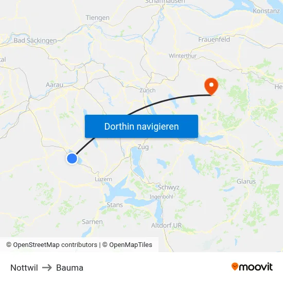 Nottwil to Bauma map