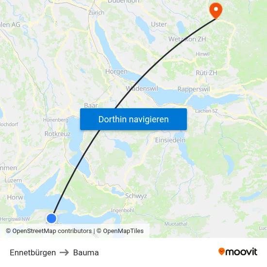 Ennetbürgen to Bauma map