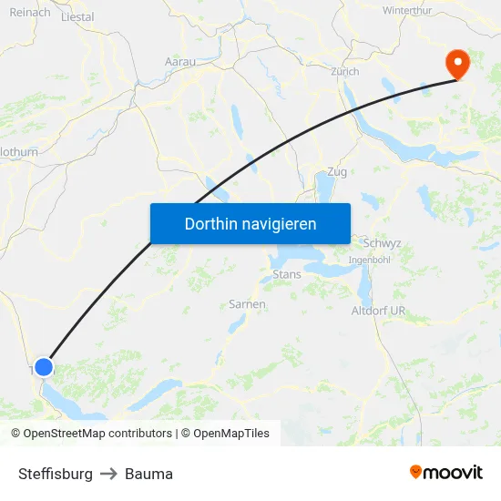 Steffisburg to Bauma map