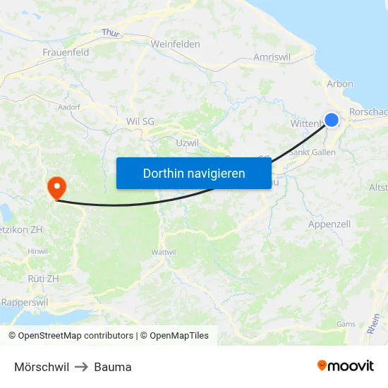 Mörschwil to Bauma map