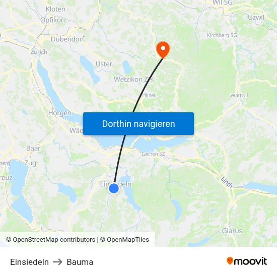 Einsiedeln to Bauma map