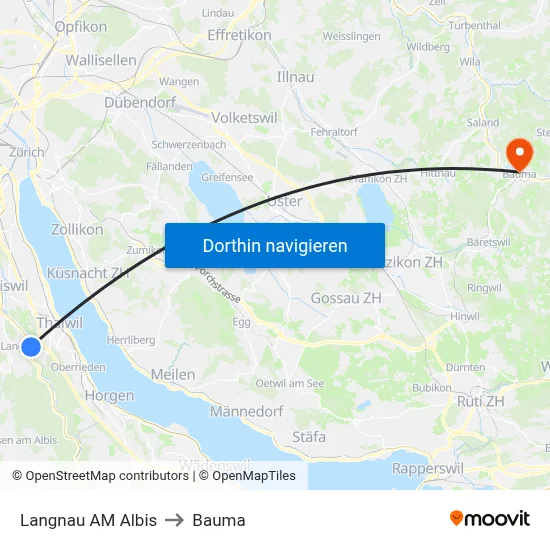 Langnau AM Albis to Bauma map