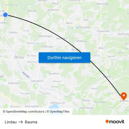 Lindau to Bauma map