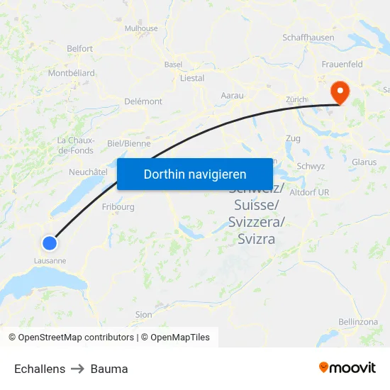 Echallens to Bauma map