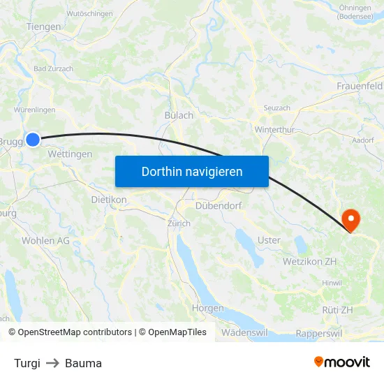 Turgi to Bauma map