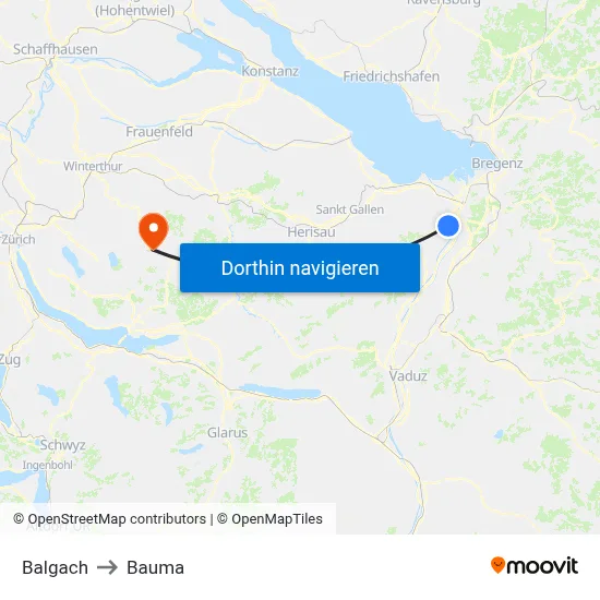 Balgach to Bauma map