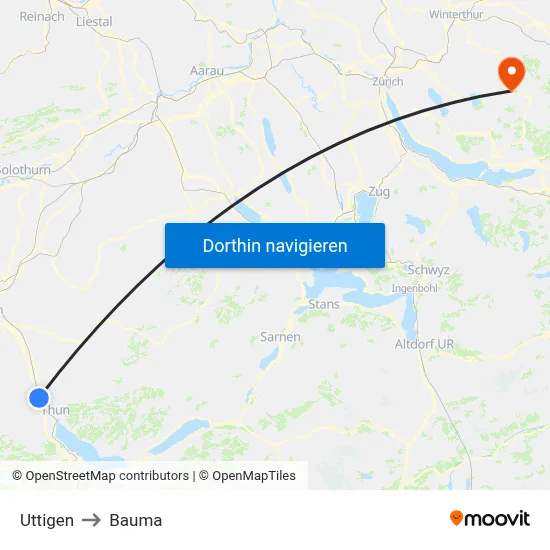 Uttigen to Bauma map