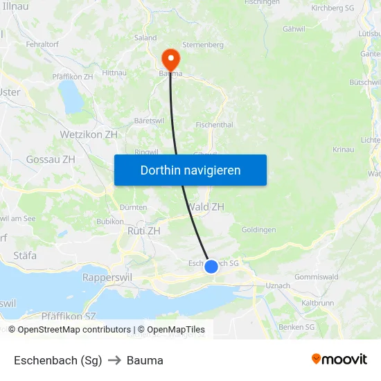 Eschenbach (Sg) to Bauma map