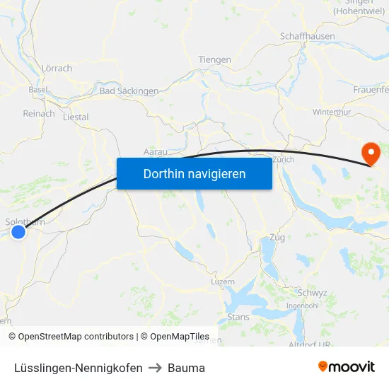 Lüsslingen-Nennigkofen to Bauma map