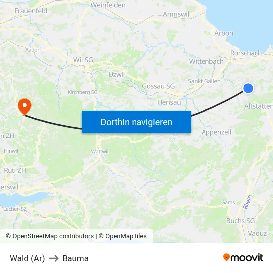 Wald (Ar) to Bauma map