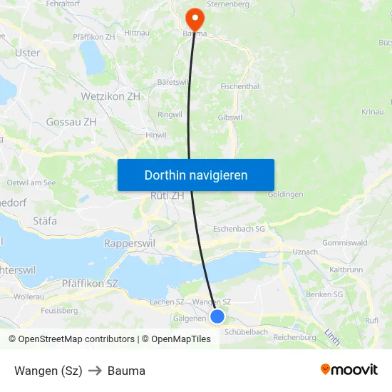 Wangen (Sz) to Bauma map