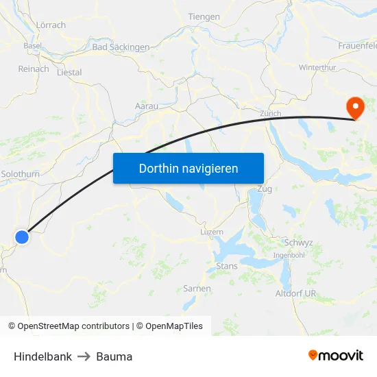 Hindelbank to Bauma map