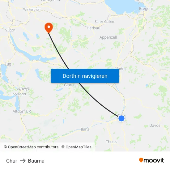 Chur to Bauma map