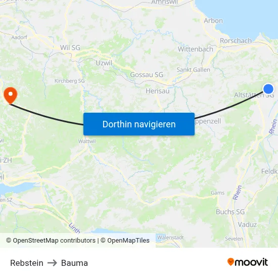 Rebstein to Bauma map
