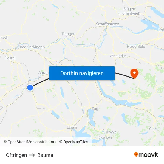 Oftringen to Bauma map